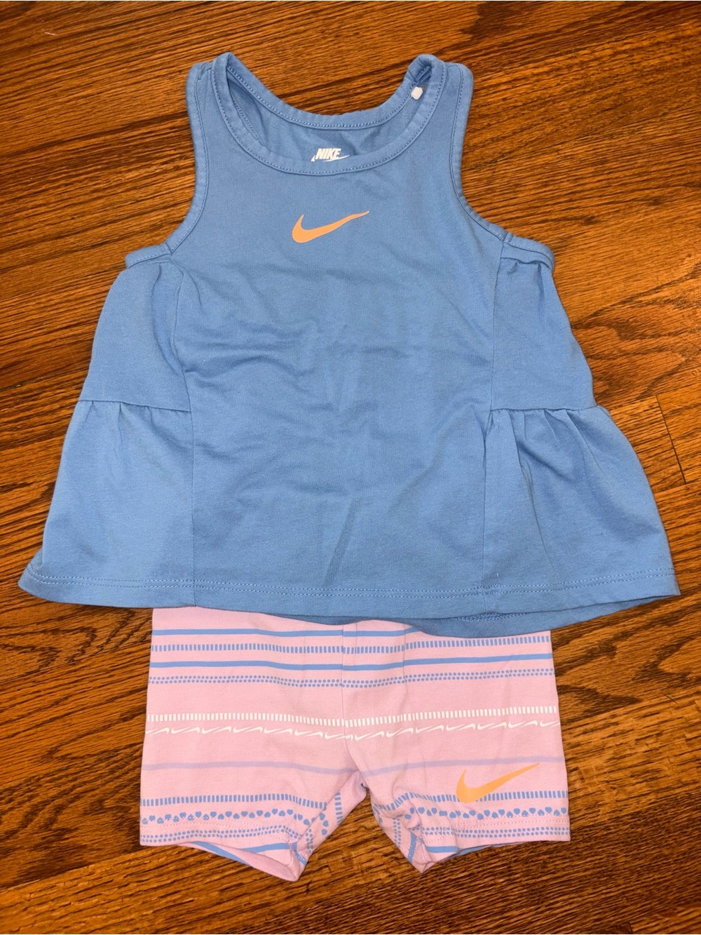 Nike Blue Racerback Tank Top with Pink Striped Shorts Set 3T